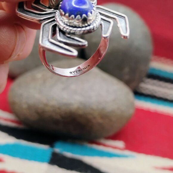Handmade Sterling Silver Spider Ring w/Blue Lapis Size 7 - Picture 6 of 8